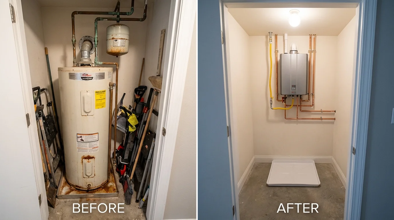 Tank water heater versus wall-mounted tankless unit comparison for Walton, KY homeowners