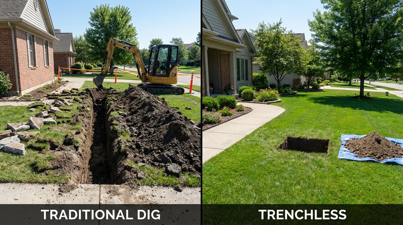 Trenchless sewer repair with minimal yard damage versus traditional excavation in Walton, KY